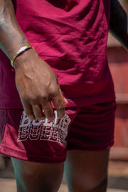 Stacked Mesh Shorts (Maroon|Creme)